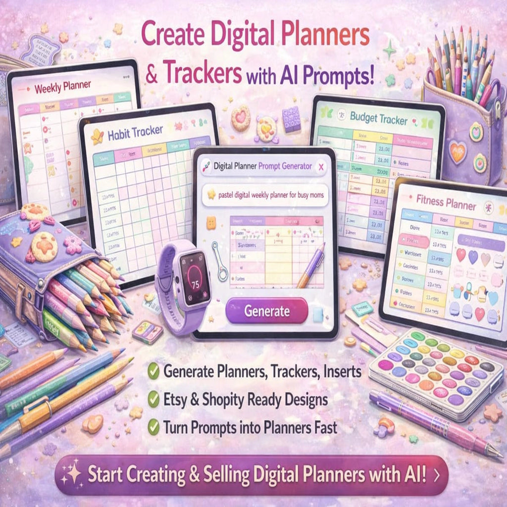 AI digital planner prompt generator for creating planners trackers and Etsy Shopify digital planner templates