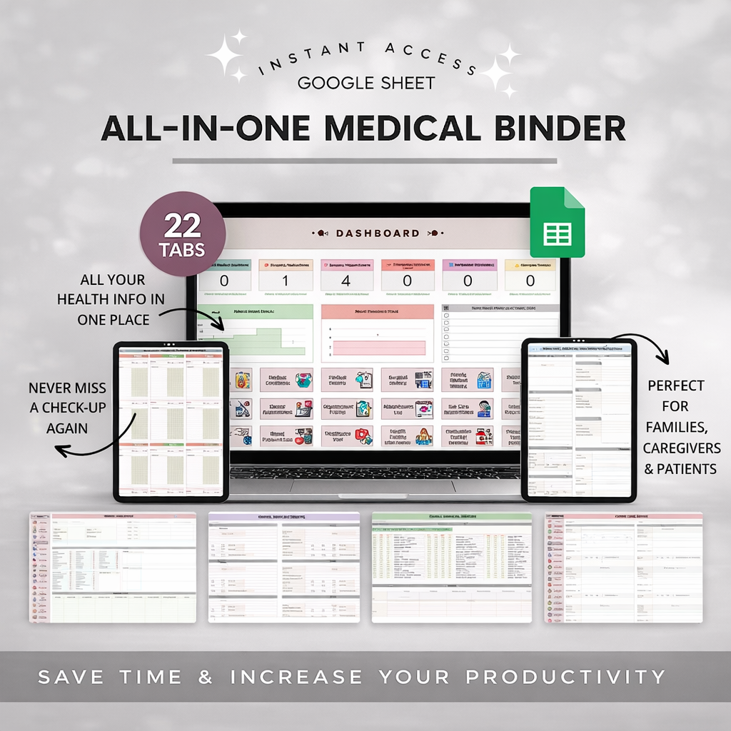 Medical Binder & Health Tracker Spreadsheet – Chronic Illness & Symptom Log
