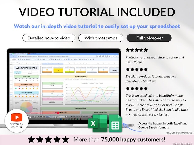 Health Tracker Spreadsheet – Symptom & Pain Tracker, Medical Log, Chronic Illness Tracker, Google Sheets & Excel