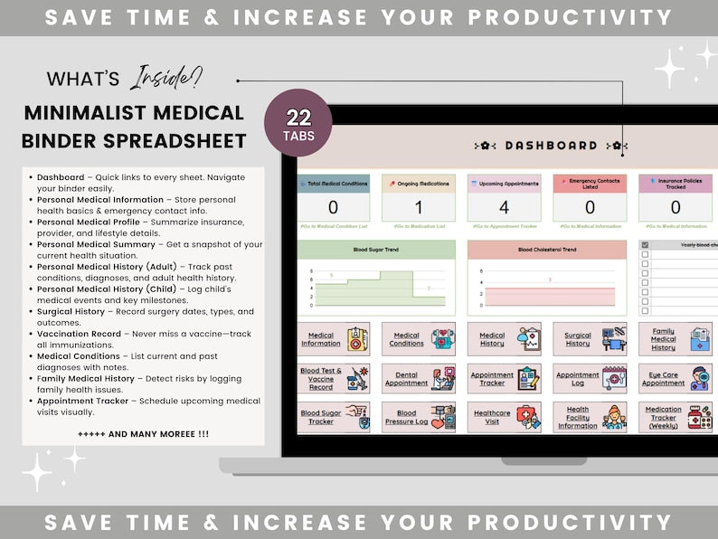 Medical Binder & Health Tracker Spreadsheet – Chronic Illness & Symptom Log