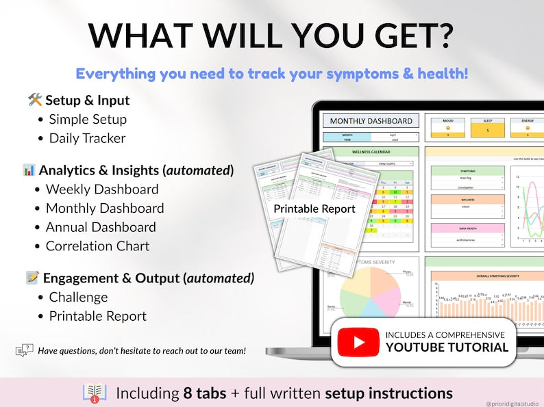 Health Tracker Spreadsheet – Symptom & Pain Tracker, Medical Log, Chronic Illness Tracker, Google Sheets & Excel