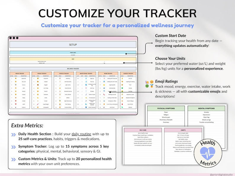 Health Tracker Spreadsheet – Symptom & Pain Tracker, Medical Log, Chronic Illness Tracker, Google Sheets & Excel